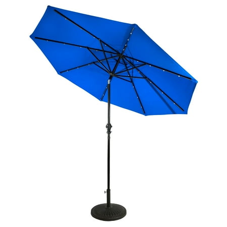 Sun Ray - 9' Round Solar Lighted Umbrella - Taupe