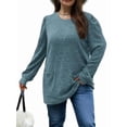 thumbnail image 3 of Long Sleeve Shirts for Women Long Sweaters with Pockets Tunic Tops Loose Fit Sky Blue XL, 3 of 8