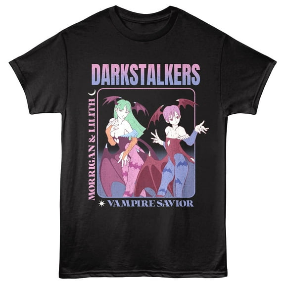 Darkstalkers Morrigan and Lilith Vampire Savior Men's T Shirt (Black, AdultM)