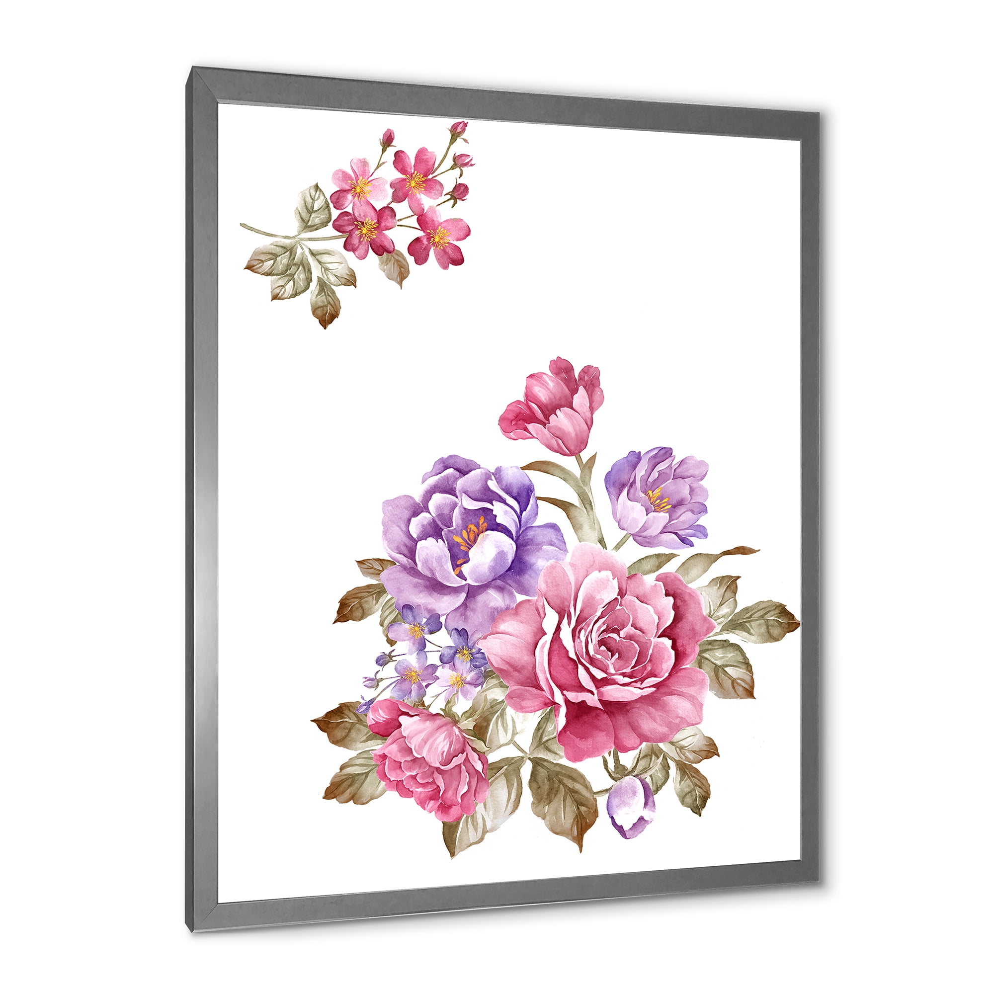 Designart 'Bouquet of Purple and Pink Flowers I' Farmhouse Framed Art Print