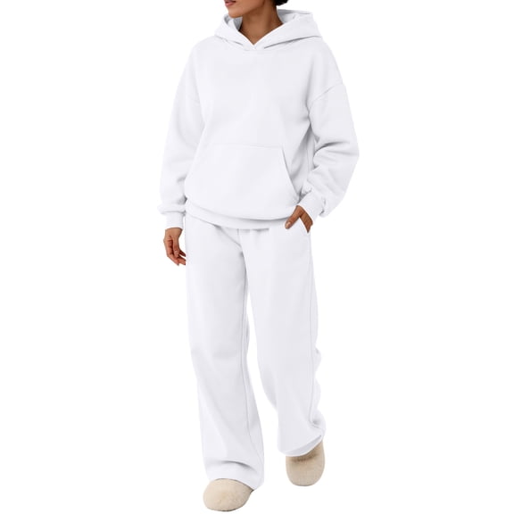 CIENVNSTG Sweatsuit Soild 2 Piece Sweat Suit Hoodie Sweatshirts and Jogger Sweatpants with Pockets Clothes Sets White M