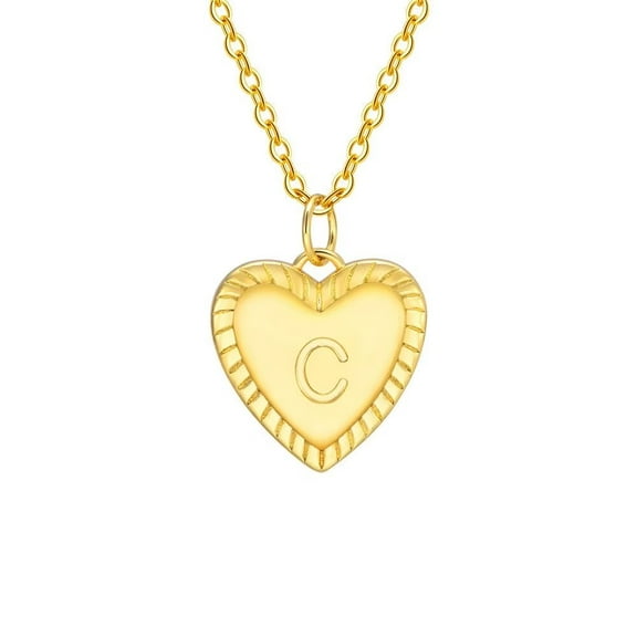 HIJONES Initial Love Heart Necklace Stainless Steel Letters Necklace for Women Alphabet Name Monogram Stackable Necklaces Jewelry Gold C