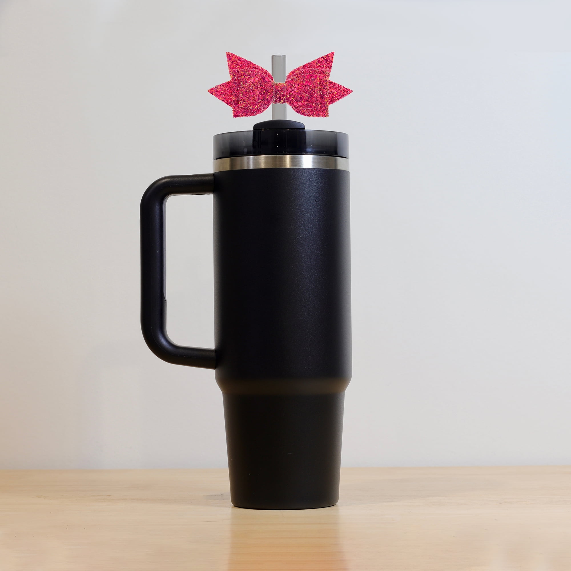 Unique Bargains 1Pc Shiny Bow Home Decoration Drinkware Accessory Red Pink