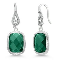 Gem Stone King 925 Sterling Silver Green Nano Emerald Drop Dangle Earrings for Women (4.60 Cttw, Cushion Checkerboard Cut 13X9MM)