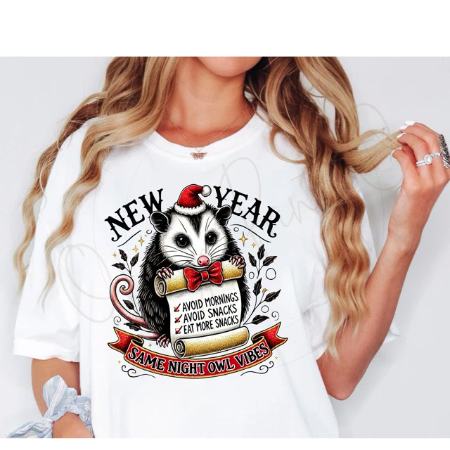 T-Shirt Nouvel An Night Hibou, Résolutions Opossum, Opossum Nouvel An - comme sur l'Image - 2TG