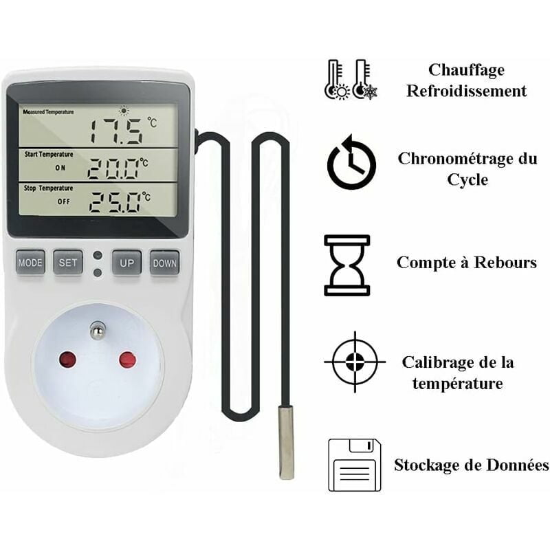 Digital Display Thermostat Timer for Reptile Incubator Terrarium, Temperature Correction with Relay Output for Greenhouse Freezer Refrigerator Heater Fridge Home Brew Vivarium