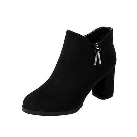 

Mackneog Womens Shoes Casual Boots Solid Color High Heel Chunky Heel Suede And Velvet Short Boots Gift on Clearance