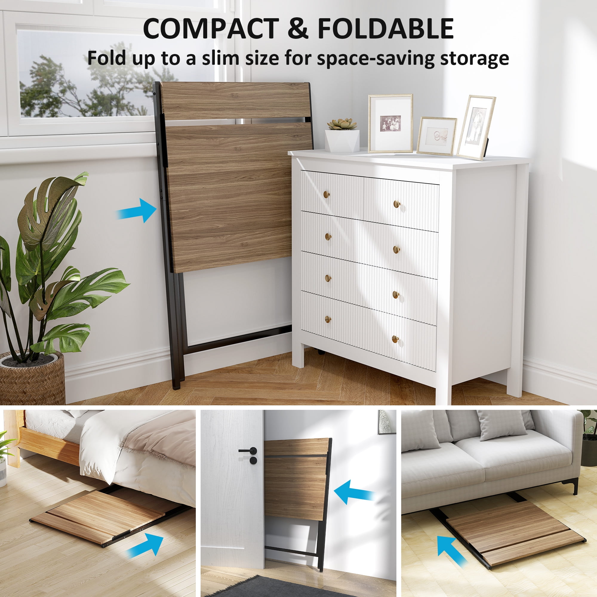 HOMCOM Small Folding Desk, 27.6" Foldable Computer Desk with Monitor Shelf, Writing Table for Small Spaces, Home Office, Study, Easy Assembly, Walnut
