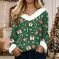 thumbnail image 2 of larppty Merry Christmas Sweaters for Women Faux Fur Trim V Neck Pullover Sweatshirts Graphic Xmas Long Sleeve Holiday Costume (Green, 3XL), 2 of 8