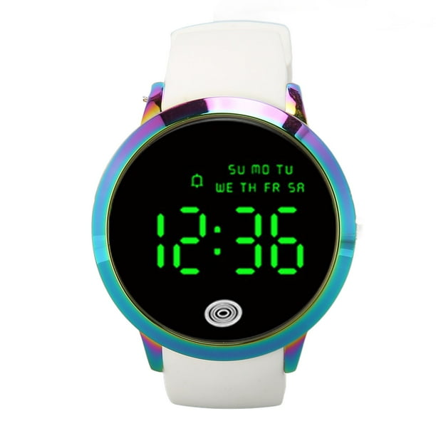 Reloj Digital para hombre pantalla redonda a Color resistente al agua retroiluminado ultrafino elegante alarma reloj deportivo carcasa de color cinturon blanco tamano grande Walmart en linea