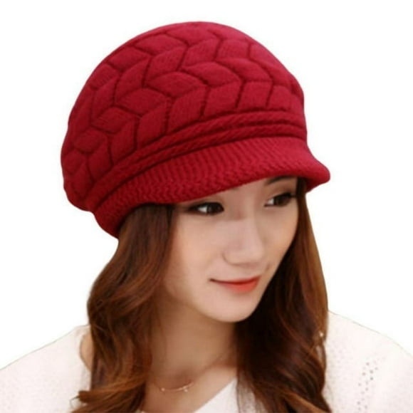 Women Winter Hat Warm Beanies Fleece Inside Knitted Hats for Autumn and Winter Ladies Hat(Deep red)