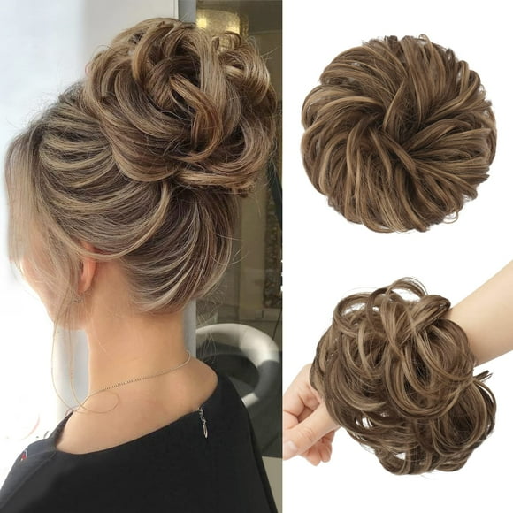 FESHFEN Messy Hair Bun Hair Pieces Wavy Curly Large Hair Bun Scrunchies Extensions Synthetic Tousled Updo Hairpieces for Women Girls, 1.94oz