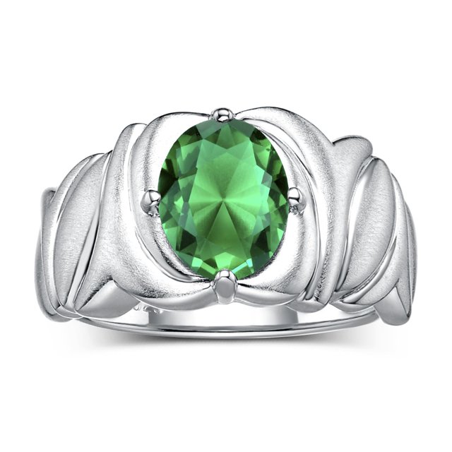 RYLOS Rings for Women 14K White Gold Ring Solitaire 9X7MM Oval Gemstone with Satin Finish Band May Emerald Jewelry Size 8