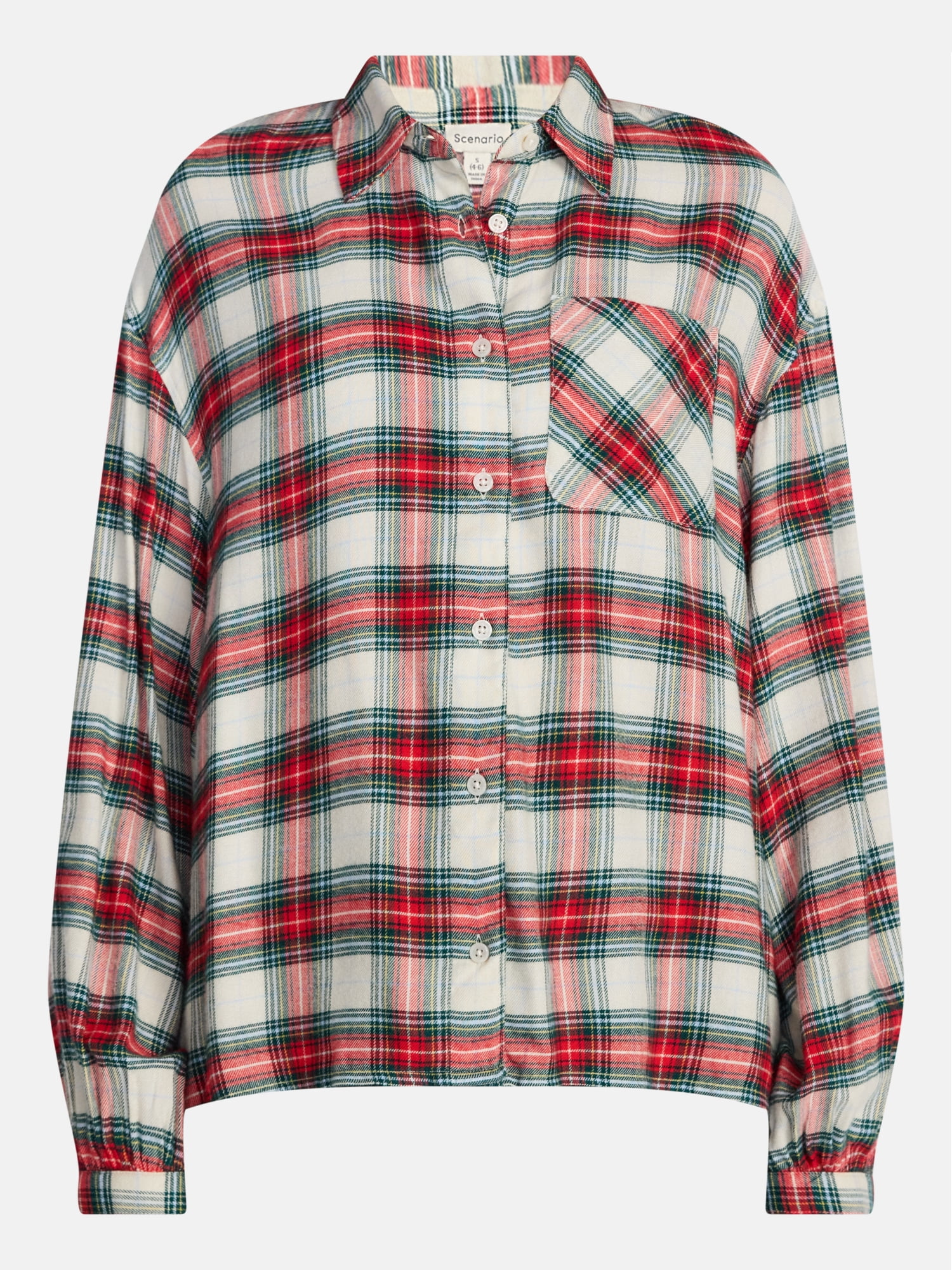 Scenario Women's Flannel Shirt with Long Sleeves, Sizes XS-XXXL
