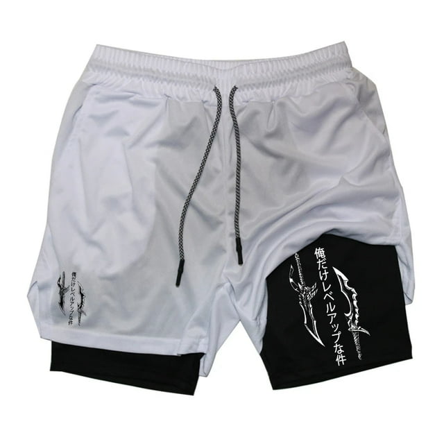 Men Gym Performance Compression Shorts Print 2 in 1 Running Workout Shorts for with Phone Pocket Towel Loop Athletic Activewear 16 L