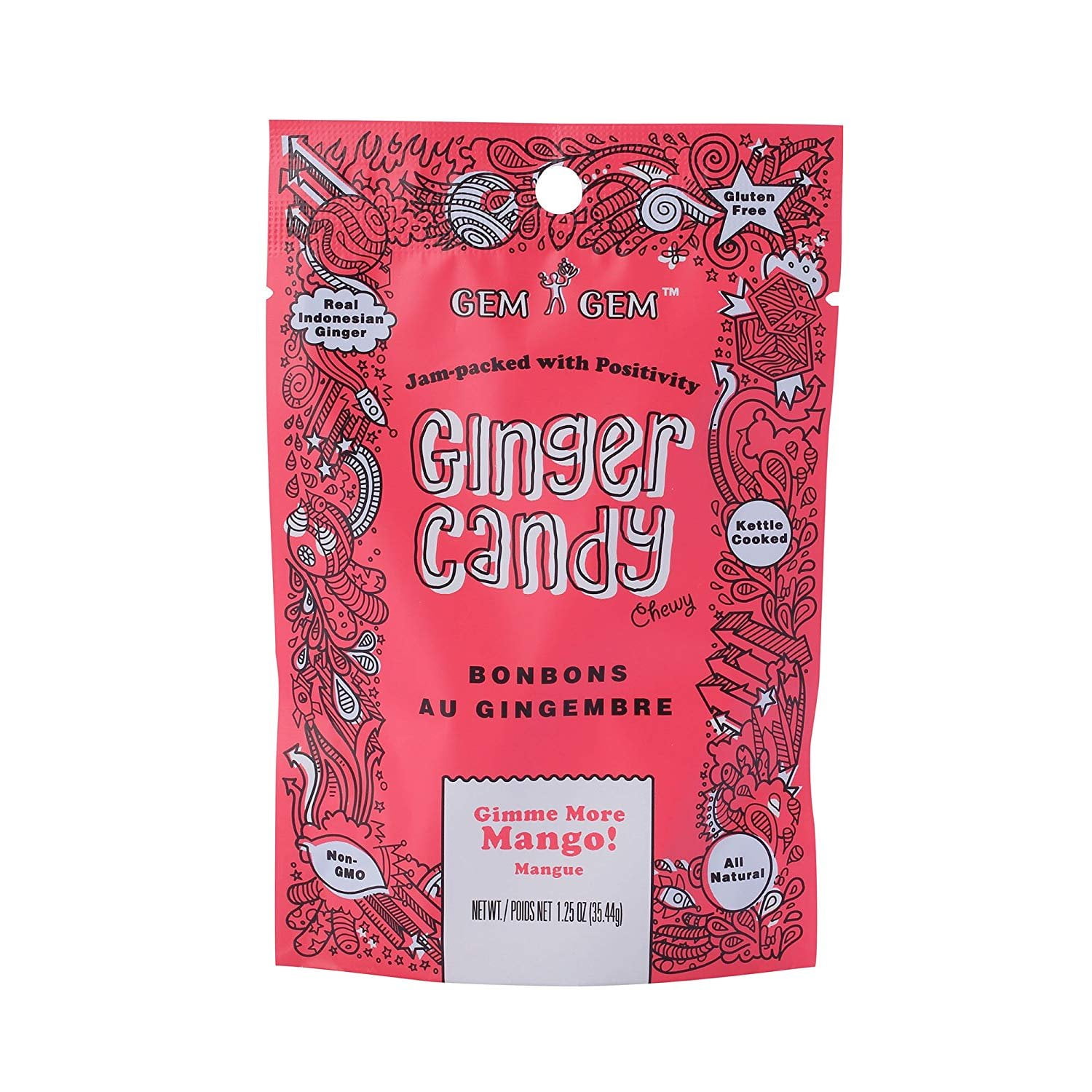 Gem Gem Ginger Candy Chewy Ginger Chews Mango, 1.25oz, Pack of 1