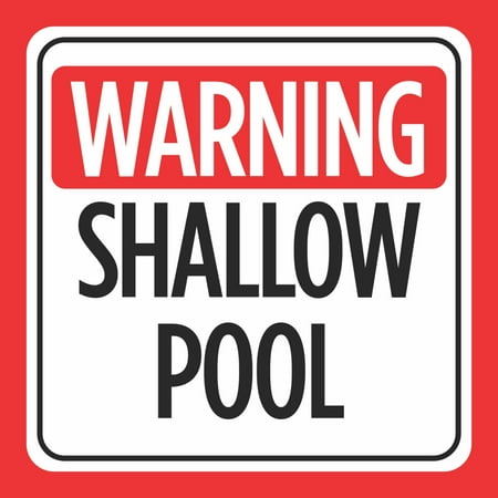 Warning Shallow Pool Print Red White Black Caution Notice Swim Swimming Pools Hot Tub Safety Outdoor Signs, 12x12