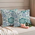 thumbnail image 2 of Teal Paisley Pattern Outdoor Waterproof Pillow Covers, Boho Ethnic Floral Traditional Decorative Square Throw Pillowcase Sofa Cushion Sham for Patio/Couch/Chair, 16"x16" 2 Pack, 2 of 8