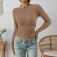 thumbnail image 5 of Kureaily Women Long Sleeve Shirts Fall Ruched Sides Boat Neck Basic Tee Casual Fitted Ribbed Knit Crop Tops Basic Summer Tees, 5 of 5
