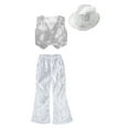 thumbnail image 3 of iiniim Kids Girls Sequins Hip Hop Jazz Dance Vest Tops with Flared Pants and Hat Modern Dancewear Silver 150, 3 of 5