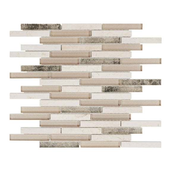 Modket TDH341NS Crema Marfil Marble Stone Beige Gold Glass Brick Joint Mosaic Tile Backsplash