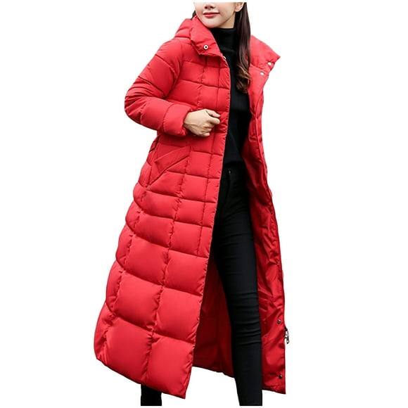 KIHOUT Spring Winter Warm Coat Women's Extended Length Cotton Coat Women's Extended Length Over-the-knee Loose Cold-proof Warm Thickened Hooded Cotton Coat,Size M-3XL