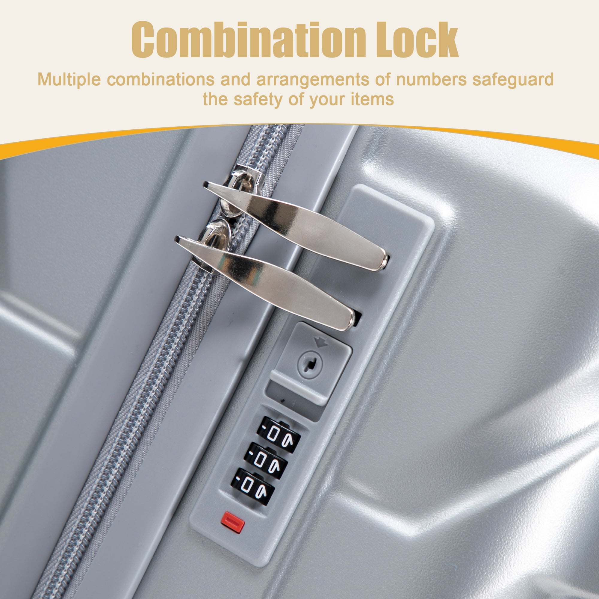 20 Inch ABS Hard Shell Carry-On Luggage, Airline Approved, Scratch Resistant, 4 Spinner Wheels, Built-in Combination Lock, Lightweight Waterproof Suitcase (Silver)