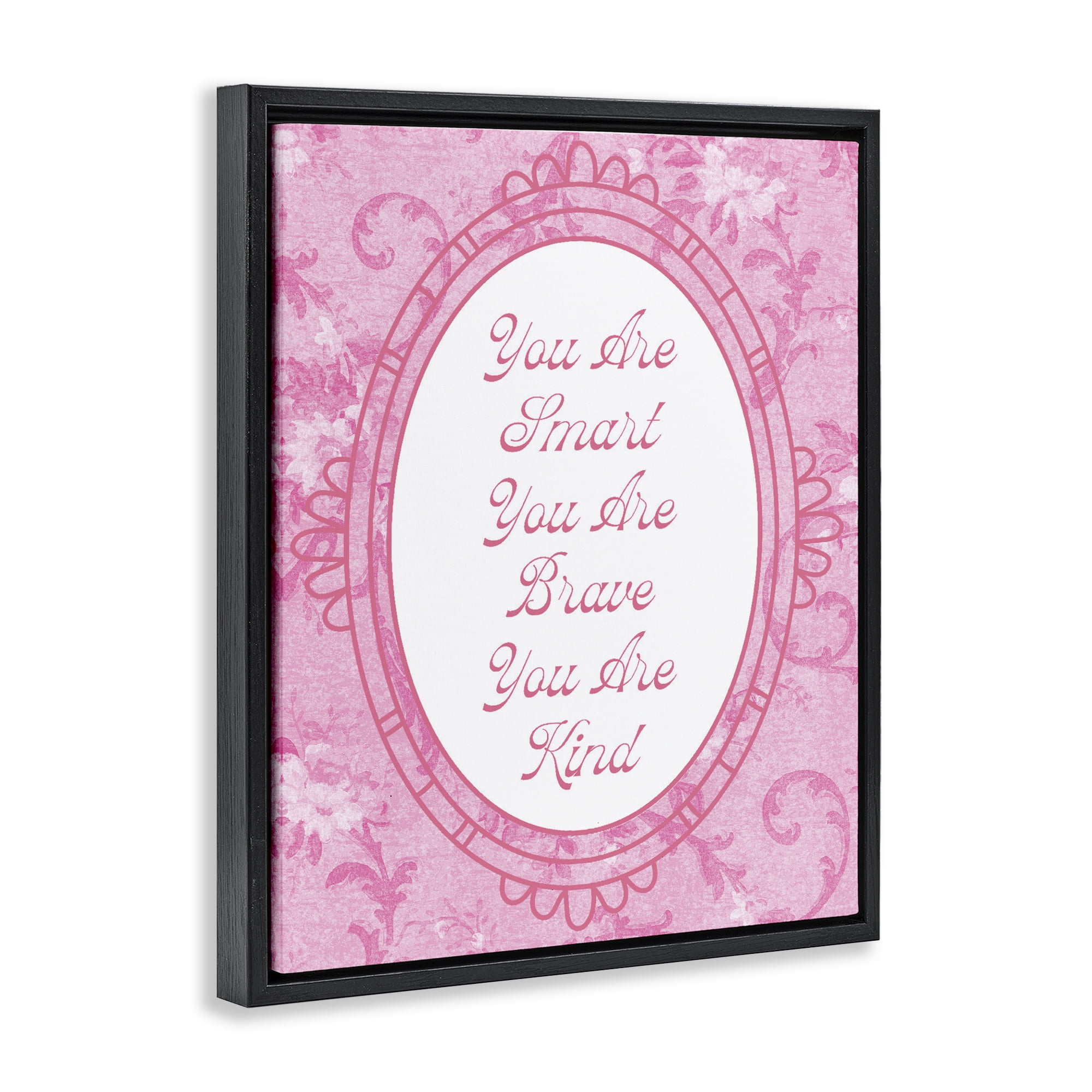 Stupell Industries Smart Brave & Kind Ornate Pink Black Framed Floater Canvas Wall Art, design by Lil' Rue