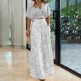 thumbnail image 2 of DDAPJ pyju Summer Outfits for Women Fashion Casual Business Suit Short Sleeve V Neck Crop Tops Matching Print Wide Leg Pants 2 Piece Set Ofertas Prime Gray M, 2 of 9