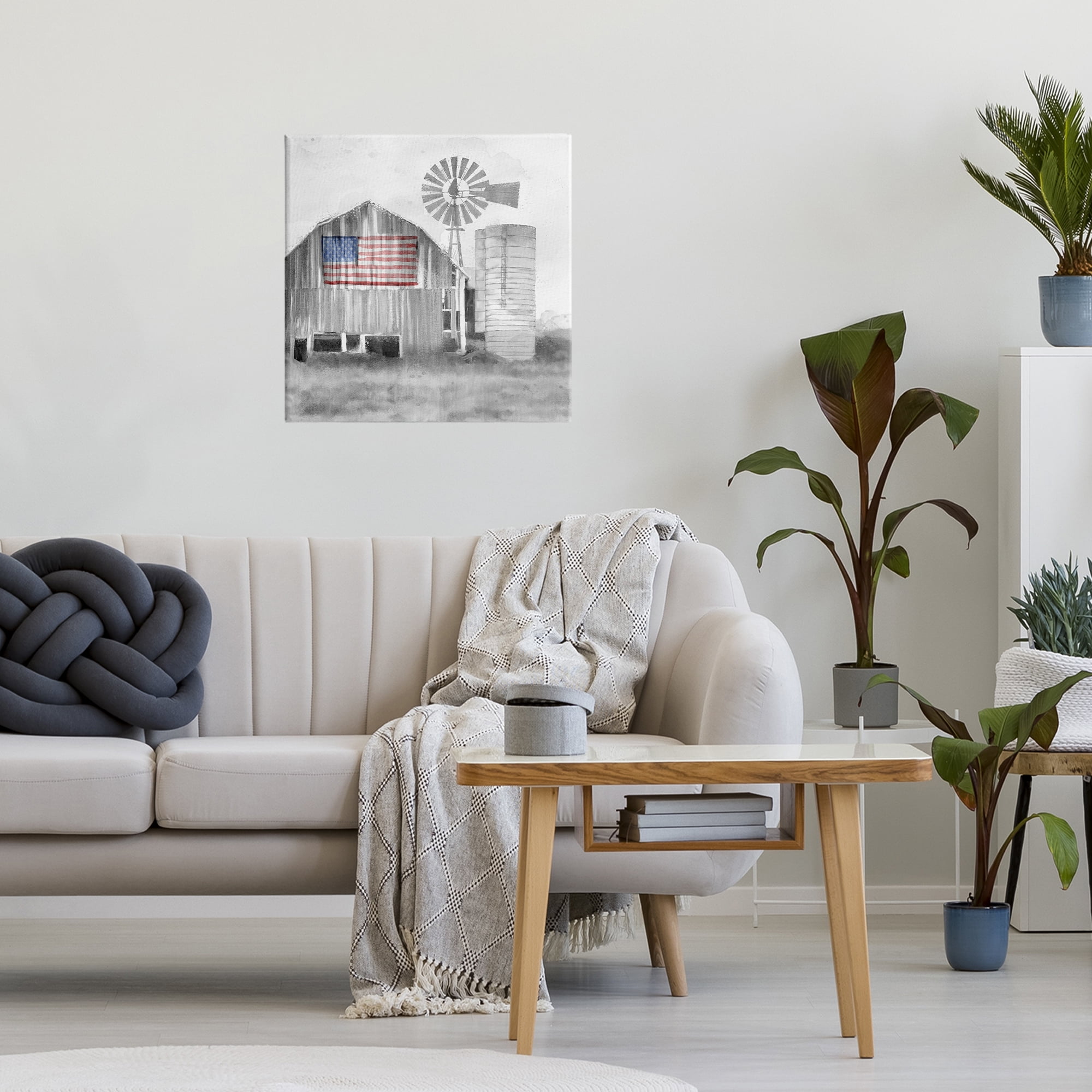 Stupell Industries Grandfather's Barn with Flag Canvas Wall Art, design by Kim Allen
