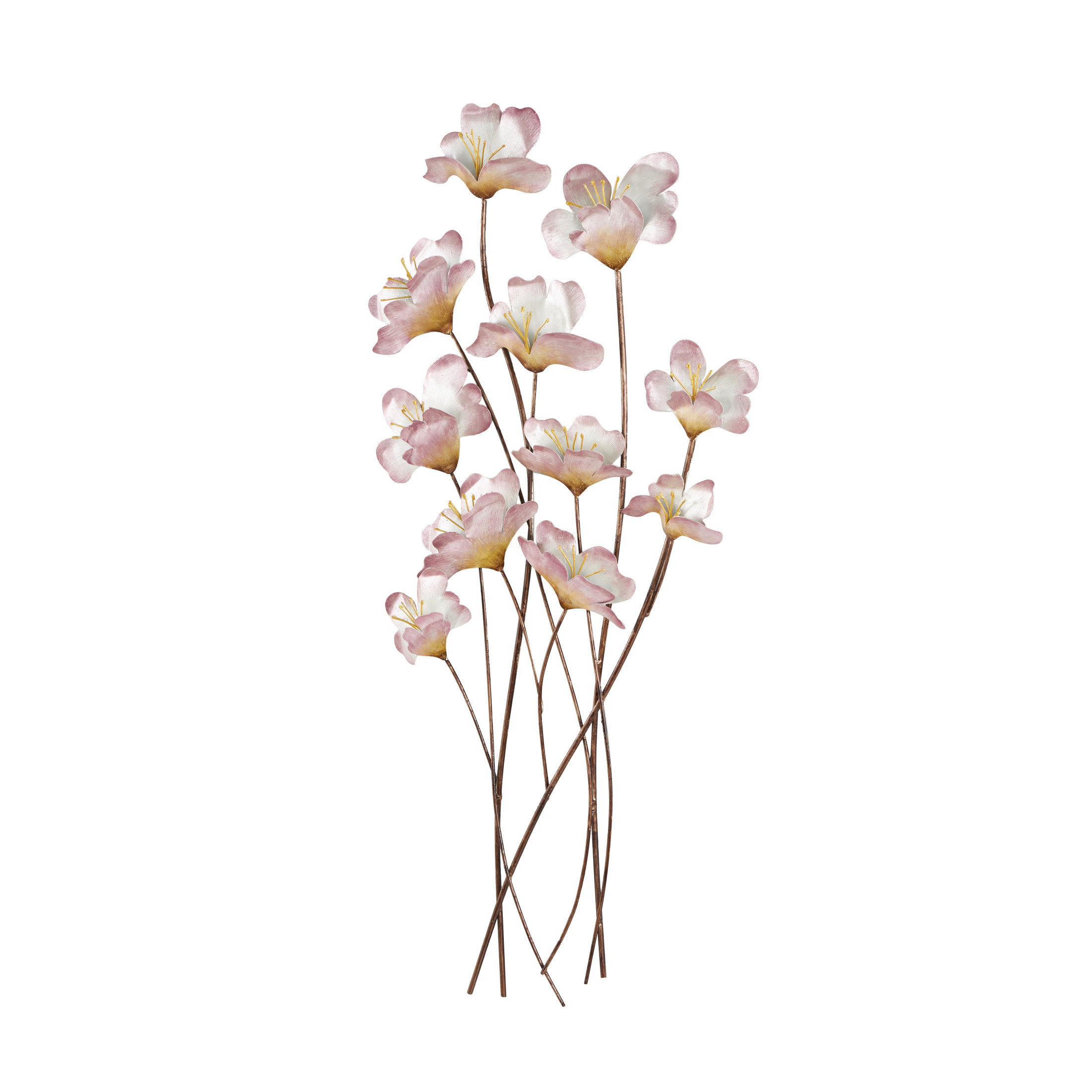 DecMode Pink Metal Floral Wall Decor with Copper Stems