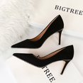 thumbnail image 2 of Zapatos de boda para mujer, zapatos de novia clásicos, tacón alto, boca baja, gamuza, puntiagudos, cuentas de metal, sexy, para discoteca, 2 of 4