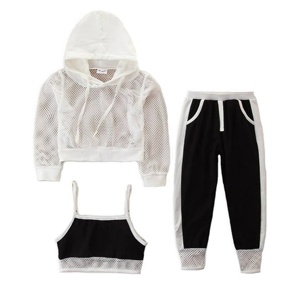 Glisme 3 Pack Girls Outfit Long Sleeve Hooded Lace Up Vest Casual Long Pants Three Piece Set Skin Friendly Fit Clothing Set For Girl Size 2-3 Years, Black