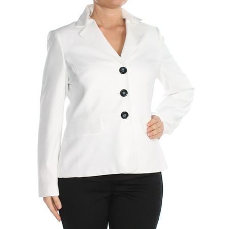 LE SUIT Womens Ivory Three Button Blazer Wear To Work Jacket Size: 12