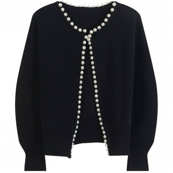 Luogg Women Fashion Vintage Pearl Knit Cardigan Loose Short Sweater Jacket Coat Lightweight Cardigan Women