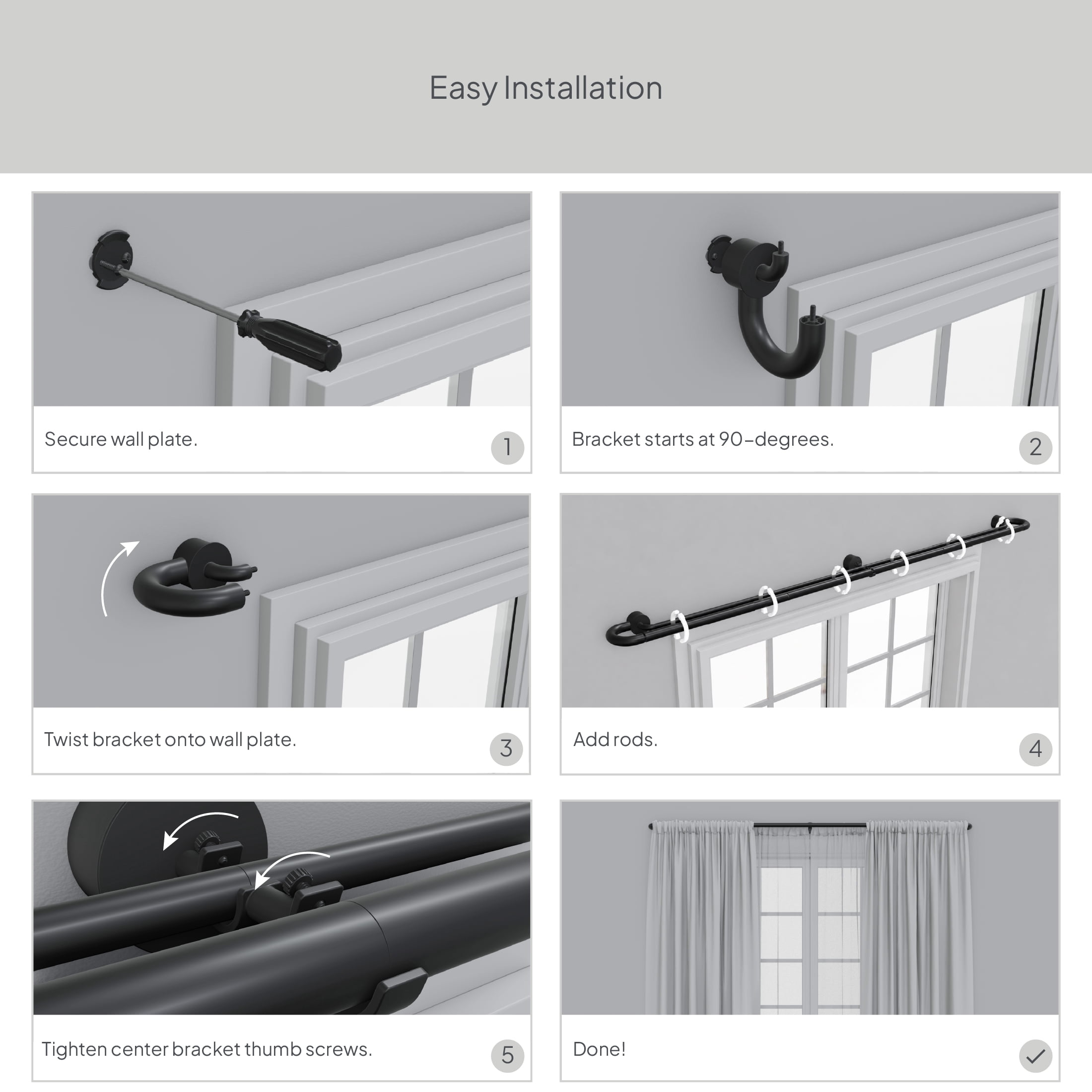 Better Homes & Gardens 1” and 5/8" Brass Swooping Adjustable Double Curtain Rod Set, 32-120”