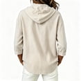 thumbnail image 6 of Qulqfy Cotton Blouses for Women Fall Casual 3/4 Sleeve Solid Beige Work Hooded Button Up Drawstring Dressy Womens Tops L, 6 of 6