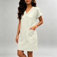 thumbnail image 4 of Womens Elegant Double Pocket Dress V Neck Mini Fashionable Casual Dress, L, 4 of 7