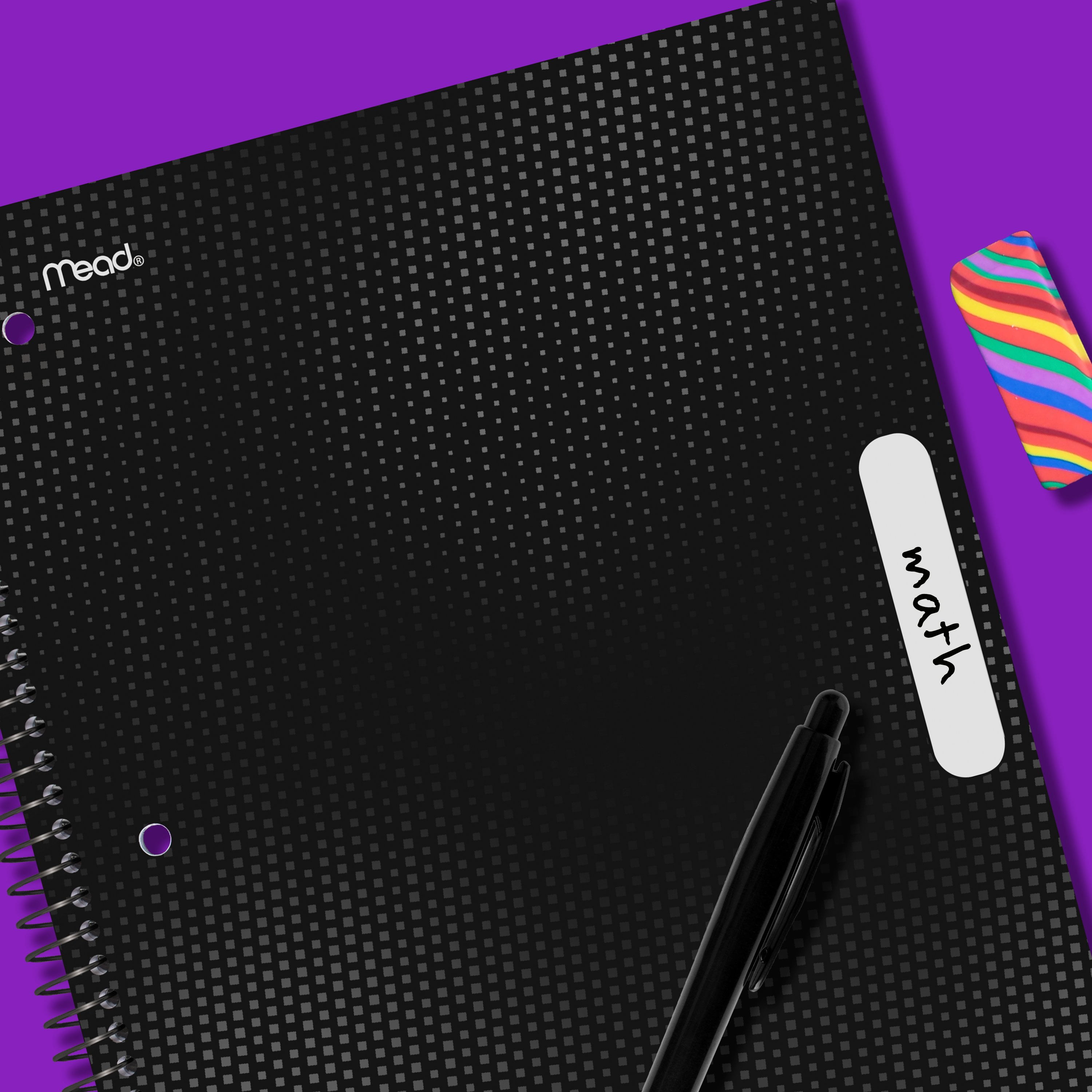 (2 pack) Mead 3 Subject Wide Ruled Notebook, 8" x 10.5", Black, Poly, Spiral, 120 Sheets