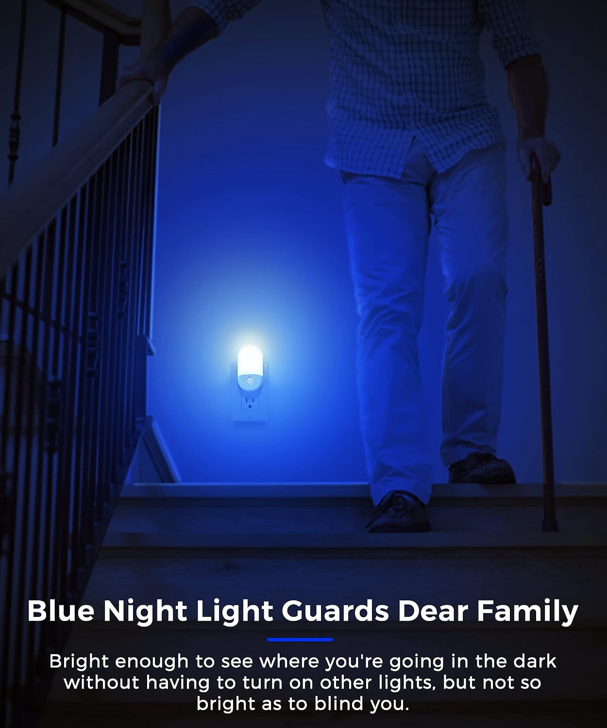 Blue Night Light, Night Lights Plug into Wall[2 Pack], 0.6W LED Nightlight, Dusk to Dawn Sensor, 30/60LM Adjustable Brightness, Automatic Night Light for Kid, Bathroom, Nursery, Hallway