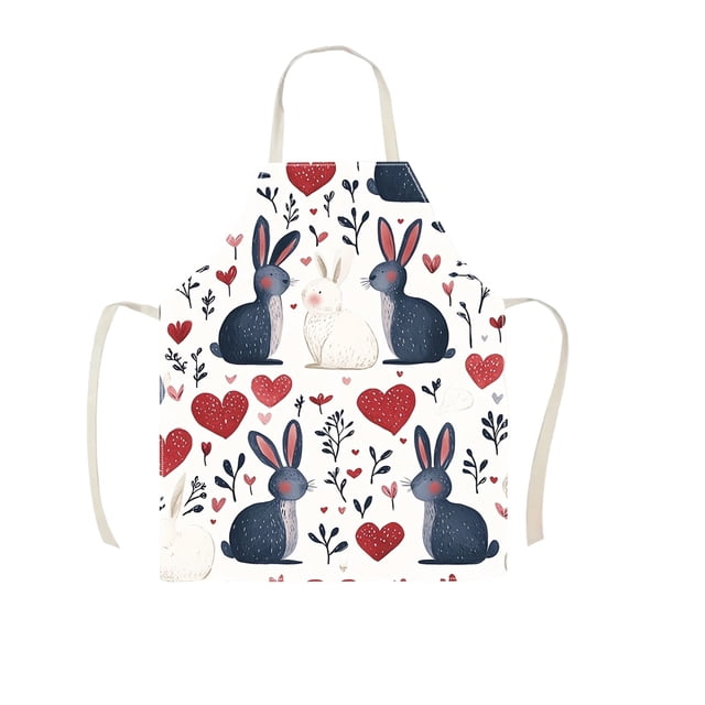 TanSiDing Easter Apron for Women Adults Kitchen Cooking Bunny Print Decorative Protective Apron Adjustable Neck Ties for Holiday Party Baking Hostess Gift