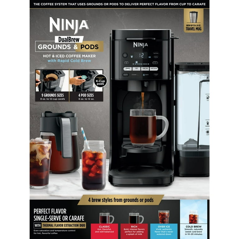 Free Shipping! Ninja Coffee Maker with Grounds and Pods, Hot and