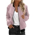 thumbnail image 3 of Htigea Womens Bomber Jacket Coat Casual Stand Collar Zip Up Lightweight Fall Fashion Jackets Outfits with Pockets Pink S, 3 of 7