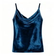 thumbnail image 4 of ctdiral Womens Velvet Sleeveless Tank Top Cowl Neck Spaghetti Strap Tanks Solid Color Loose Fit Tunic Tops Summer Fashion Party Tops Blue M, 4 of 9