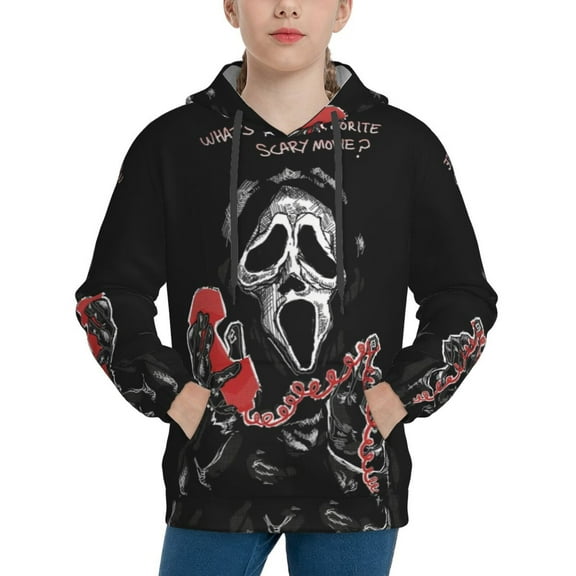 Ghostface Hoodie Lightweight Pullover Halloween Graphic Hooded Sweatshirt for Girls Boys with Pocket Small