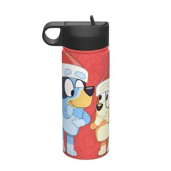 Saiise Bluey Print Insulated Water Bottle with Straw,Sports & Travel Water Bottle 18oz Double Walled Stainless Steel,Reusable Thermal Water Bottle