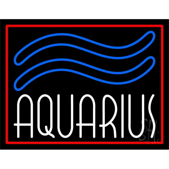 Green Aquarius White Border LED Neon Sign 24" Tall x 31" Wide - inches Black Square Cut Acrylic Backing, with Dimmer - Bright and Premium built indoor LED Neon Sign for Storefront.