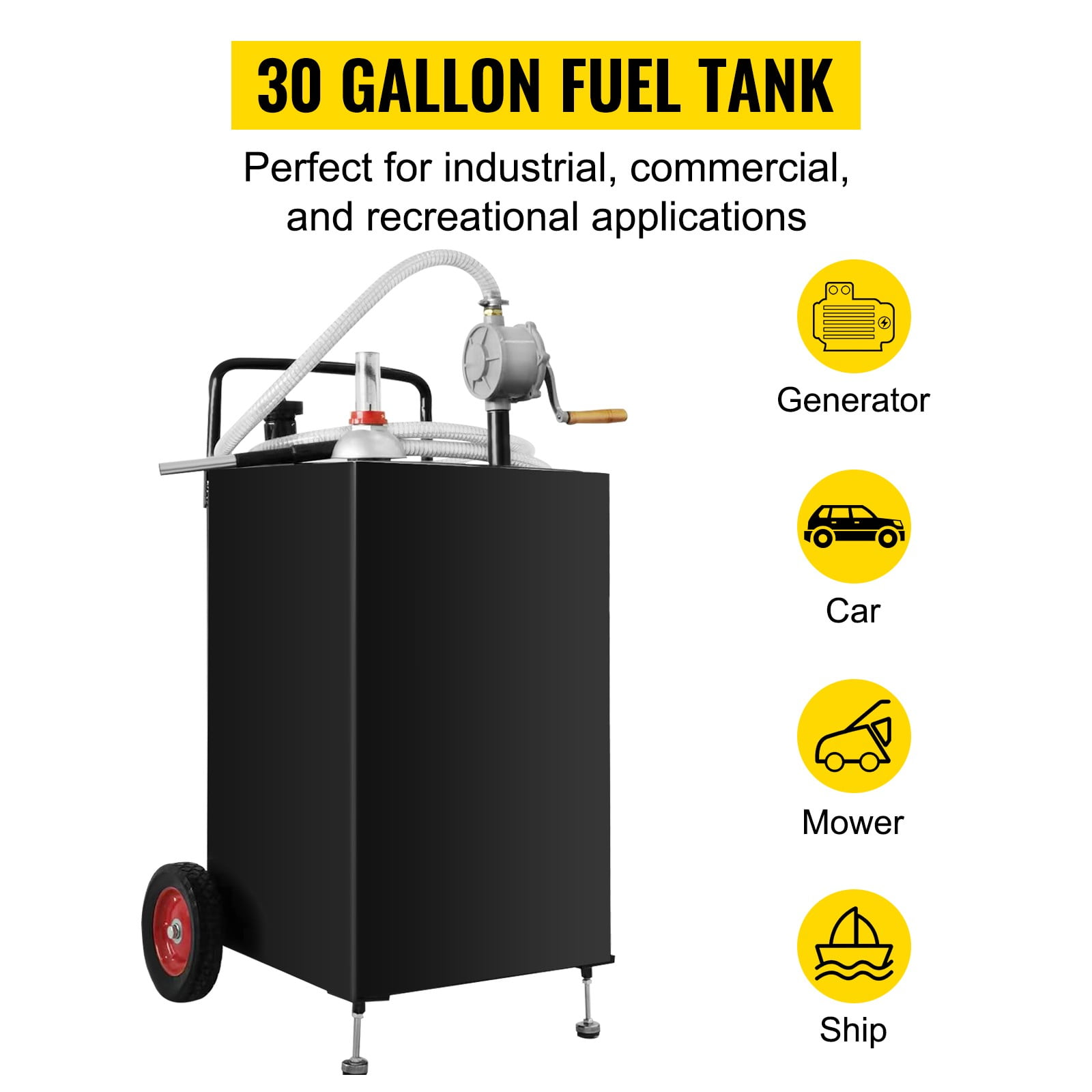 VEVOR Fuel Caddy Fuel Storage Tank 30 Gallon 2 Wheels with Manuel Pump, Black