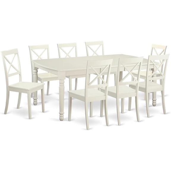 HomeStock 9 Piece Dining Room Furniture Set Includes A Rectangle Kitchen Table with Leaf and 8 Dining Chairs, 42X78 Inch, Linen White