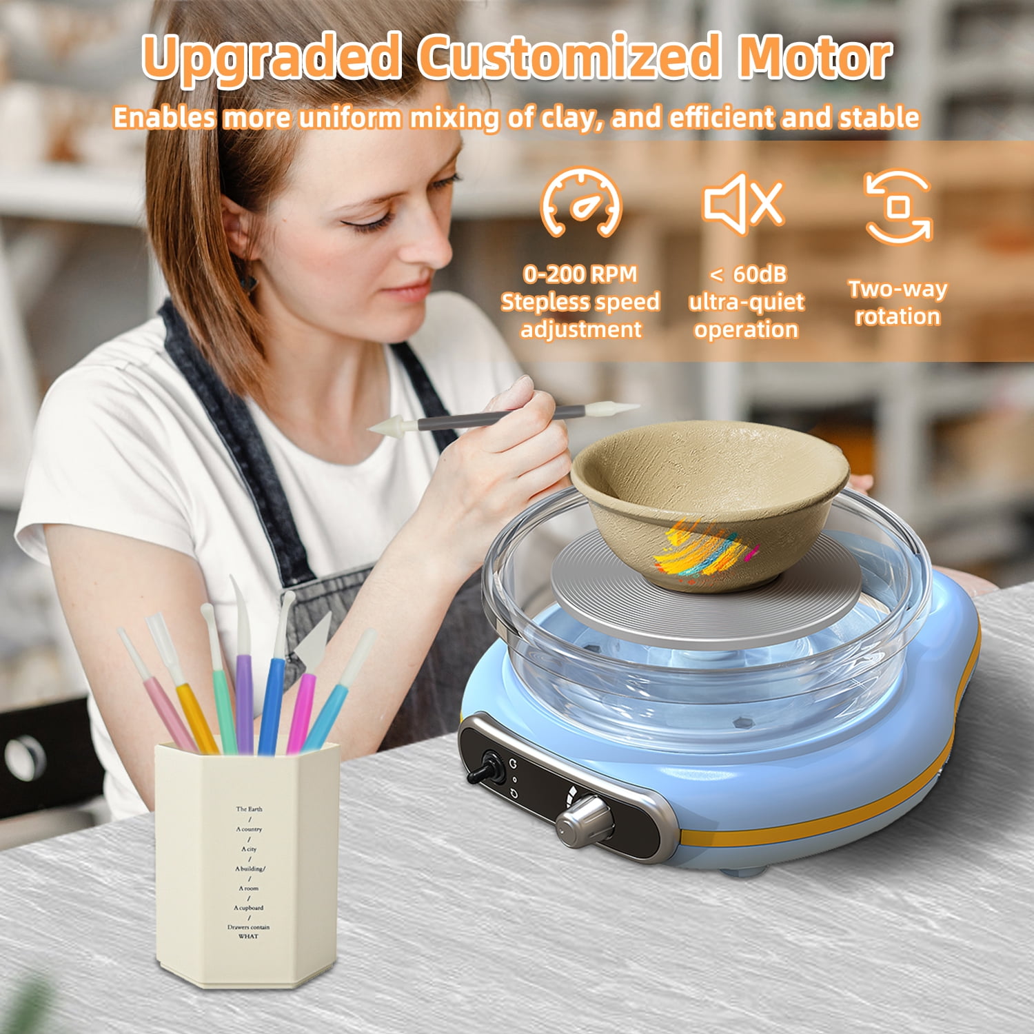 Mini Pottery Wheel Kit, 4.7" Turntable Electric Clay Wheel with Apron, Adjustable Speed Ceramic Making Pottery Machine, DIY Craft Kits for Kids
